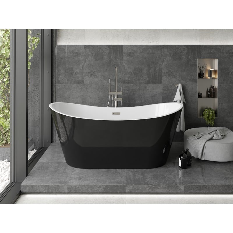 Mexen Montana Freistehende Badewanne 150 x 75 cm, weiß/schwarz, Überlauf gebürstetes Nickel - 52011507575-97