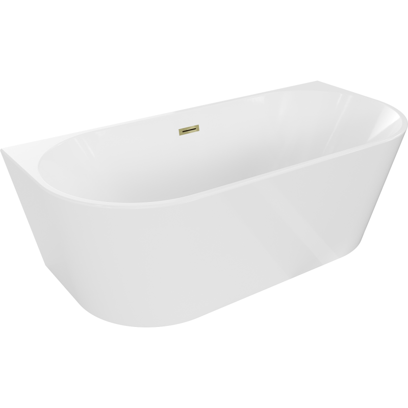 Mexen Oval freistehende Wanne an der Wand 140 x 75 cm, weiß, Überlauf gold - 52671407500-50