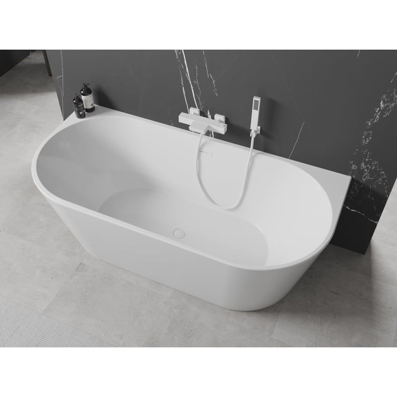 Mexen Oval freistehende Wandbadewanne 140 x 75 cm, weiß, weiße Überlauf - 52671407500-20