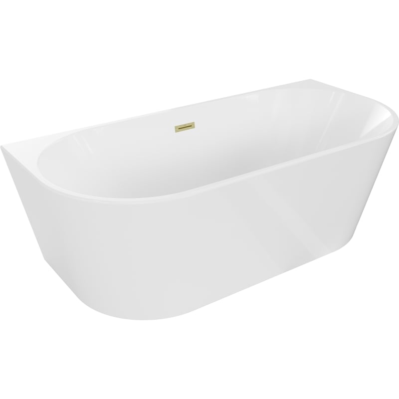 Mexen Oval freistehende wandnahe Badewanne 140 x 75 cm, weiß, Überlauf in gebürstetem Gold - 52671407500-55
