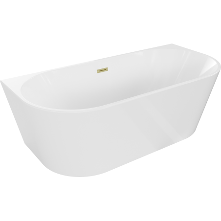Mexen Oval freistehende wandnahe Badewanne 140 x 75 cm, weiß, Überlauf in gebürstetem Gold - 52671407500-55