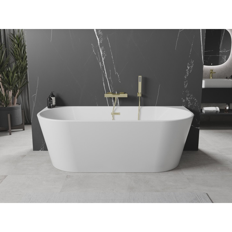 Mexen Oval freistehende Wanne an der Wand 140 x 75 cm, weiß, Überlauf gold - 52671407500-50