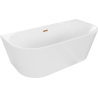 Mexen Oval freistehende, wandnahe Badewanne 140 x 75 cm, weiß, Überlauf gebürstetes Kupfer - 52671407500-65