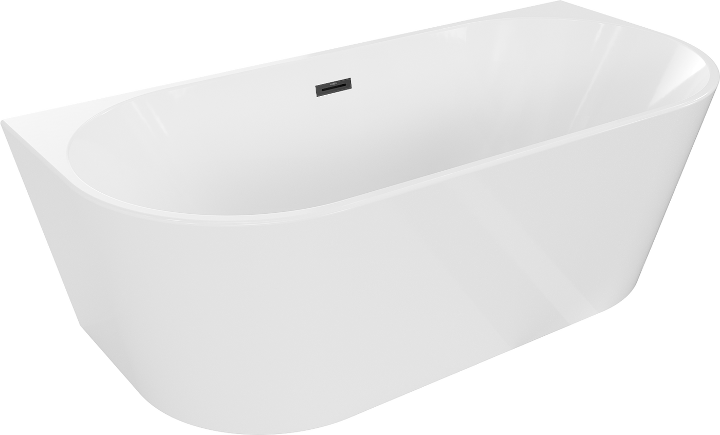 Mexen Oval Badewanne freistehend an der Wand 140 x 75 cm, weiß, schwarzer Überlauf - 52671407500-70