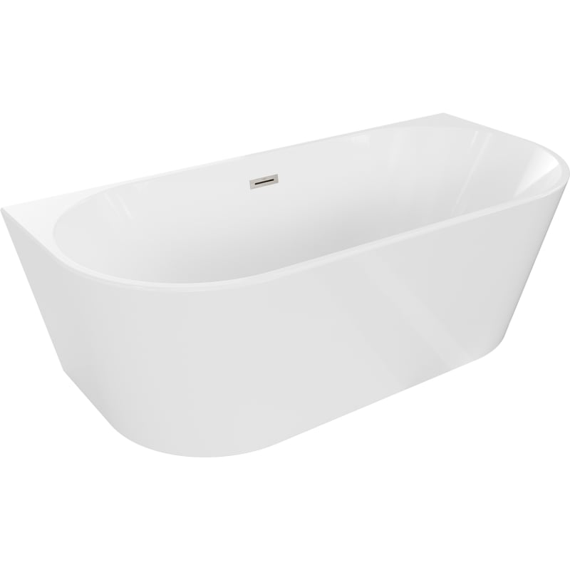 Mexen Oval freistehende, wandnahe Badewanne 140 x 75 cm, weiß, Überlauf aus gebürstetem Nickel - 52671407500-97