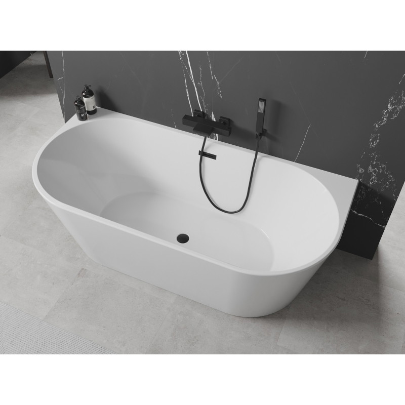 Mexen Oval freistehende Wanne an der Wand 140 x 75 cm, weiß, schwarzer Überlauf - 52671407500-70