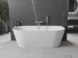 Mexen Oval freistehende, wandnahe Badewanne 140 x 75 cm, weiß, Überlauf aus gebürstetem Nickel - 52671407500-97