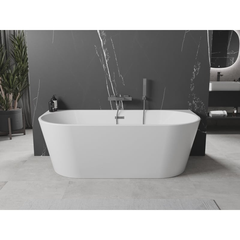 Mexen Oval freistehende Wandbadewanne 140 x 75 cm, weiß, Gun Metal Überlauf - 52671407500-95