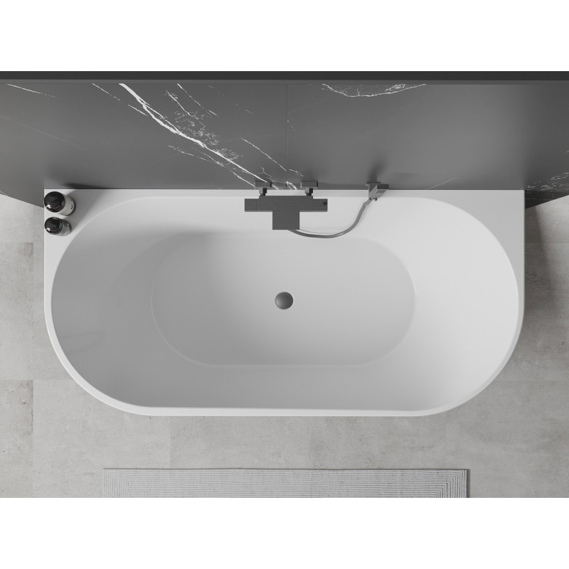 Mexen Oval freistehende Wandbadewanne 140 x 75 cm, weiß, Gun Metal Überlauf - 52671407500-95