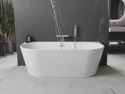 Mexen Oval freistehende Wandbadewanne 150 x 75 cm, weiß, Überlauf chrom - 52671507500-01
