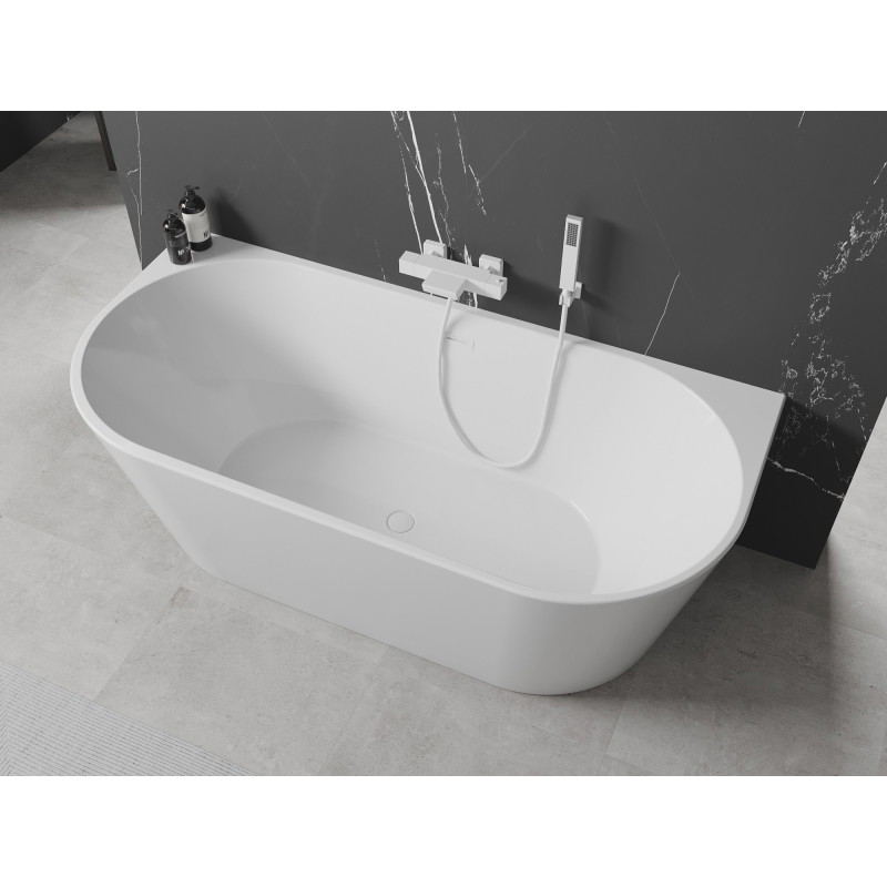 Mexen Oval freistehende Eckbadewanne 150 x 75 cm, weiß, weißer Überlauf - 52671507500-20