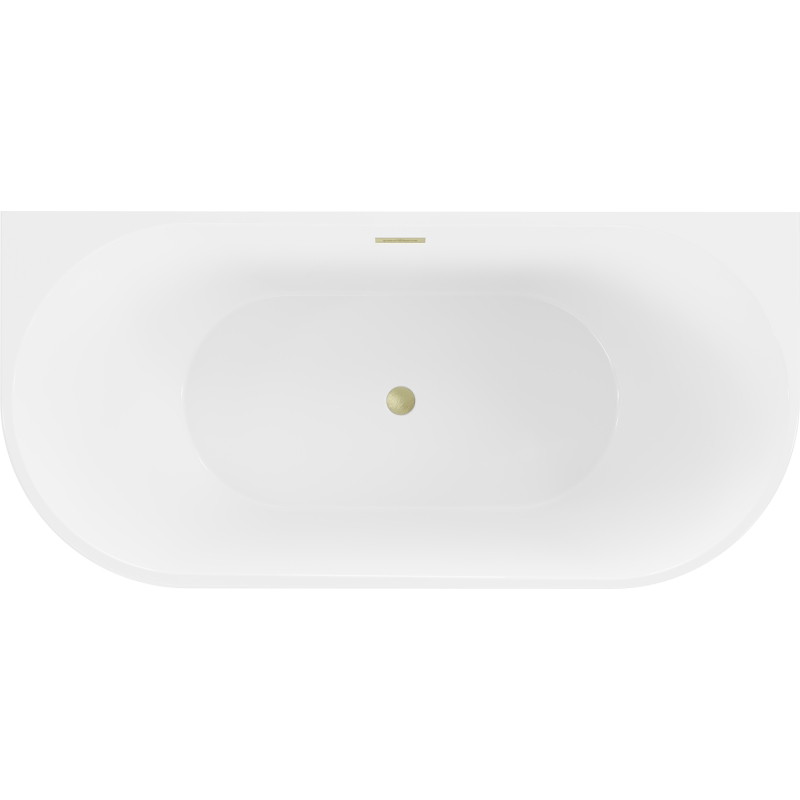 Mexen Oval freistehende Badewanne an der Wand 150 x 75 cm, weiß, Überlauf gebürstetes Gold - 52671507500-55
