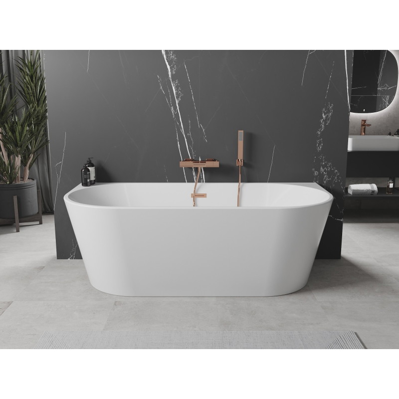 Mexen Oval freistehende Wannenwand 150 x 75 cm, weiß, Überlauf Roségold - 52671507500-60
