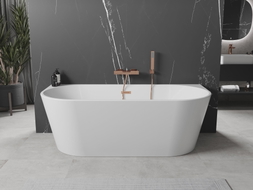Mexen Oval freistehende Wannenwand 150 x 75 cm, weiß, Überlauf Roségold - 52671507500-60
