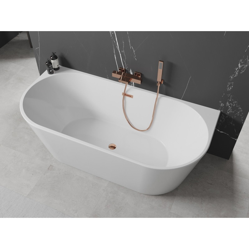 Mexen Oval freistehende Wannenwand 150 x 75 cm, weiß, Überlauf Roségold - 52671507500-60
