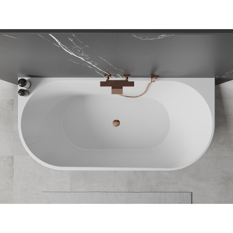 Mexen Oval freistehende Wannenwand 150 x 75 cm, weiß, Überlauf Roségold - 52671507500-60