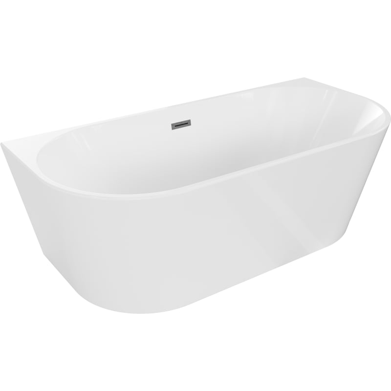 Mexen Oval freistehende Wandbadewanne 150 x 75 cm, weiß, Überlauf gun grey gebürstet - 52671507500-66