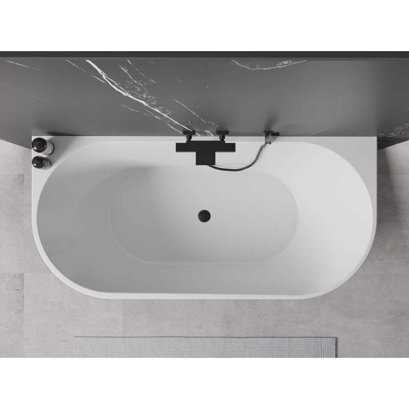 Mexen Oval freistehende Wanne an der Wand 150 x 75 cm, weiß, schwarzer Überlauf - 52671507500-70