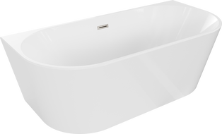 Mexen Oval freistehende, wandnahe Badewanne 150 x 75 cm, weiß, Überlauf gebürsteter Nickel - 52671507500-97