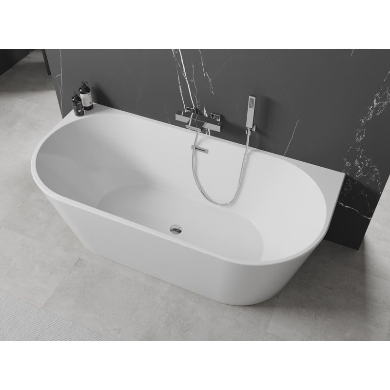 Mexen Oval freistehende, wandnahe Badewanne 160 x 80 cm, weiß, Überlauf chrom - 52671608000-01