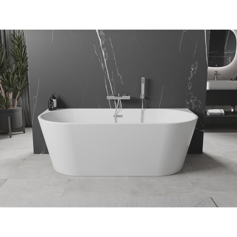 Mexen Oval freistehende, wandnahe Badewanne 160 x 80 cm, weiß, Überlauf chrom - 52671608000-01