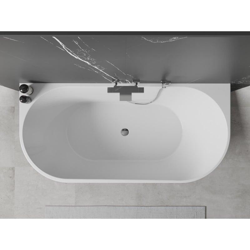 Mexen Oval freistehende, wandnahe Badewanne 160 x 80 cm, weiß, Überlauf chrom - 52671608000-01