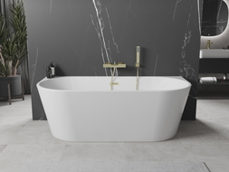 Mexen Oval freistehende Wanne an der Wand 160 x 80 cm, weiß, Überlauf gold gebürstet - 52671608000-55
