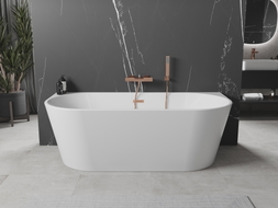 Mexen Oval freistehende, wandnahe Badewanne 160 x 80 cm, weiß, Überlauf Roségold - 52671608000-60