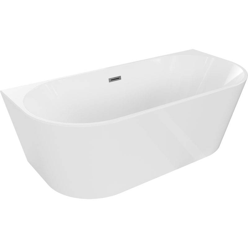 Mexen Oval freistehende Wanne an der Wand 160 x 80 cm, weiß, Überlauf gun metal - 52671608000-95
