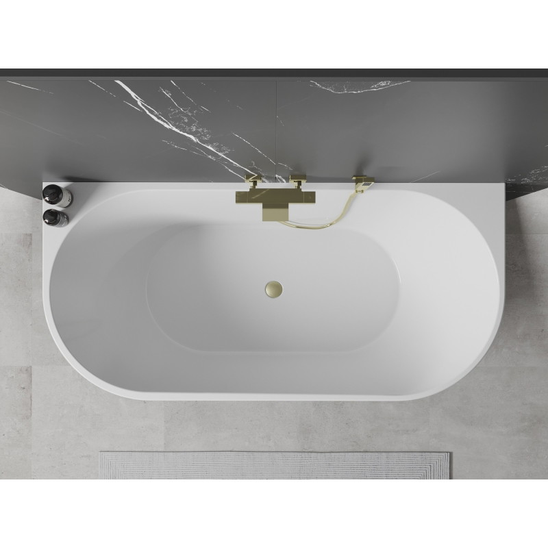 Mexen Oval freistehende Wanne an der Wand 160 x 80 cm, weiß, Überlauf gold gebürstet - 52671608000-55