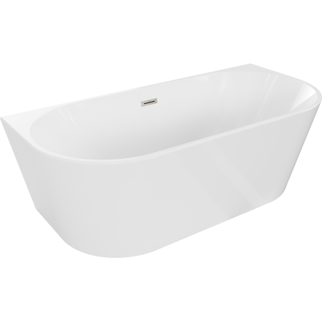 Mexen Oval freistehende wandnahe Badewanne 160 x 80 cm, weiß, Überlauf gebürstetes Nickel - 52671608000-97
