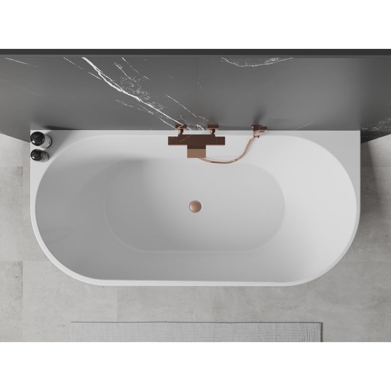 Mexen Oval freistehende Wanne an der Wand 160 x 80 cm, weiß, Überlauf gebürstetes Kupfer - 52671608000-65