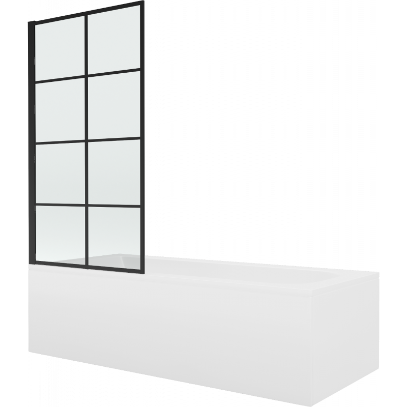 Mexen Vega rechteckige Badewanne 160 x 70 cm mit Verkleidung und 1-flügeliger Trennwand 70 cm, schwarzes Muster