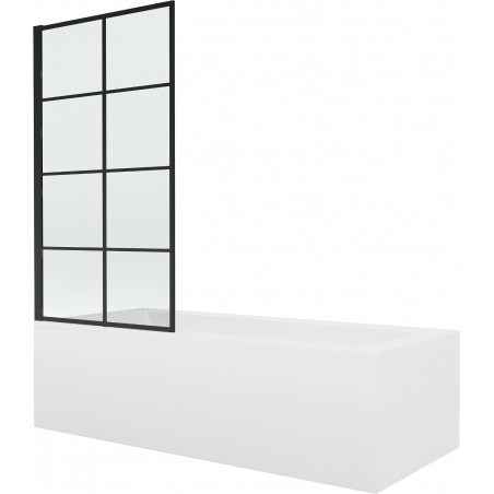 Mexen Vega rechteckige Badewanne 160 x 70 cm mit Verkleidung und 1-flügeliger Trennwand 70 cm, schwarzes Muster