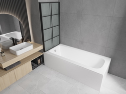 Mexen Vega Rechteck-Badewanne 160 x 70 cm mit Verkleidung und 1-flügeliger Wand 70 cm, schwarzes Muster - 550116070X9307017077