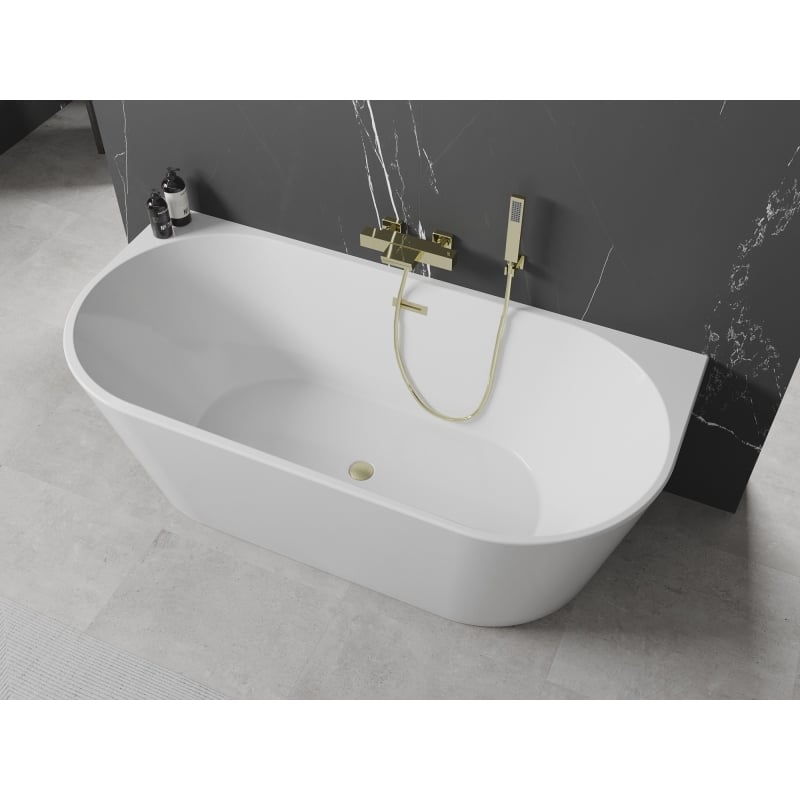 Mexen Oval freistehende Wanne an der Wand 170 x 80 cm, weiß, Überlauf in gebürstetem Gold - 52671708000-55