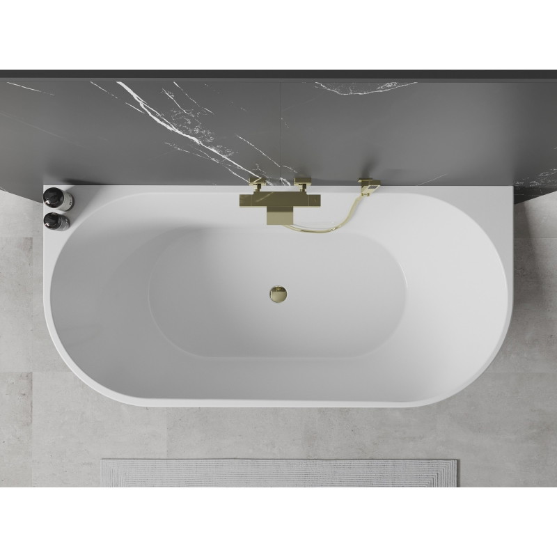 Mexen Oval freistehende Vorwand-Badewanne 170 x 80 cm, weiß, goldener Überlauf - 52671708000-50