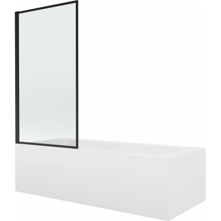 Mexen Vega Rechteckige Badewanne 160 x 70 cm mit Verkleidung und einflügeliger Duschabtrennung 80 cm, schwarzes Muster fix