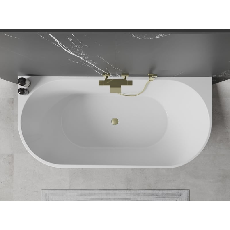 Mexen Oval freistehende Wanne an der Wand 170 x 80 cm, weiß, Überlauf in gebürstetem Gold - 52671708000-55