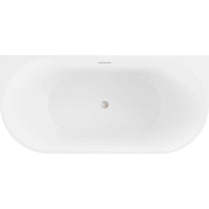 Mexen Oval freistehende Wanne mit Wandanschluss 180 x 80 cm, weiß, Überlauf gebürstetes Nickel - 52671808000-97