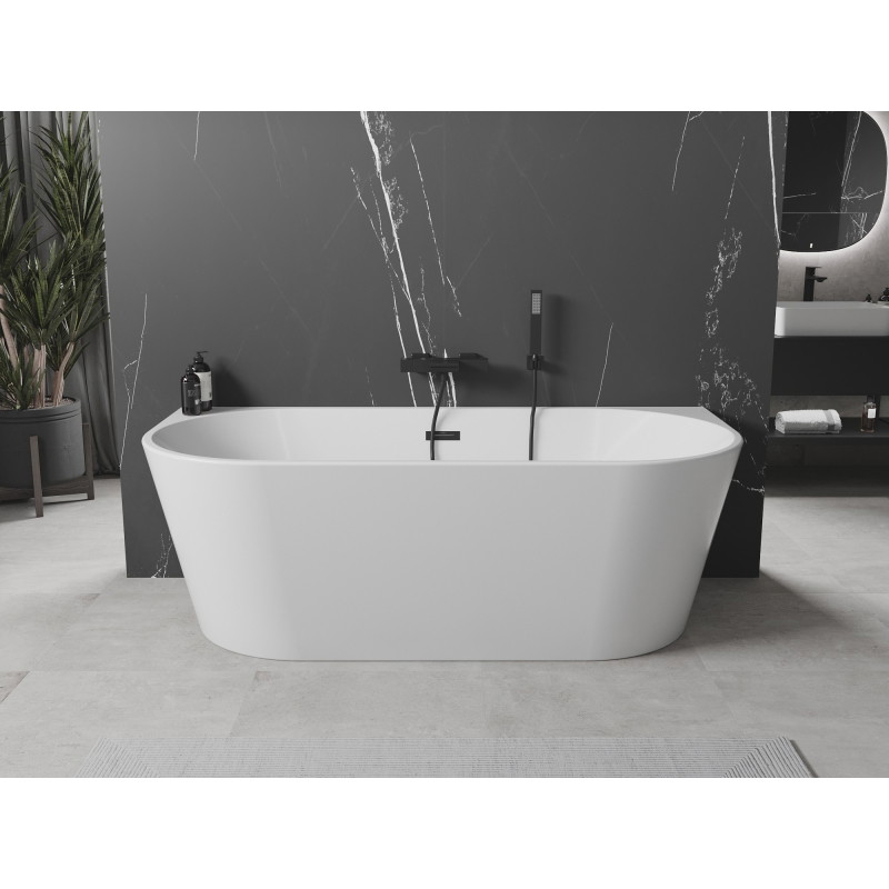 Mexen Oval freistehende Wanne an der Wand 180 x 80 cm, weiß, schwarzer Überlauf - 52671808000-70