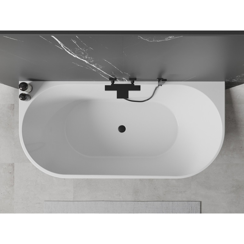 Mexen Oval freistehende Wanne an der Wand 180 x 80 cm, weiß, schwarzer Überlauf - 52671808000-70