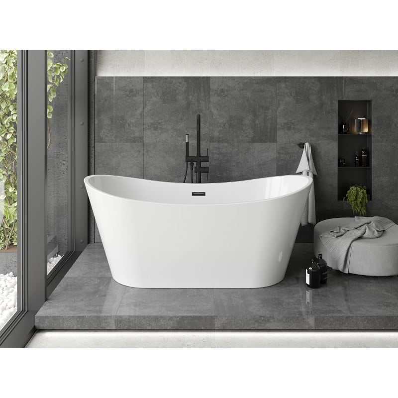 Mexen Montana freistehende Badewanne 170 x 80 cm, weiß, Überlauf schwarz - 52011708000-70