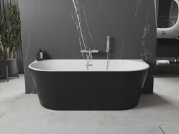 Mexen Oval freistehende Wanne an der Wand 140 x 75 cm, weiß/schwarz, Überlauf chrom - 52671407575-01