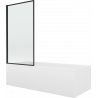 Mexen Vega rechteckige Badewanne 160 x 70 cm mit Verkleidung und 1-flügeligem Paravent 80 cm, schwarzes Muster