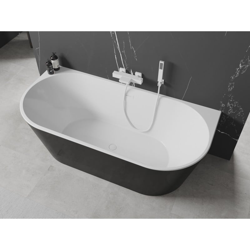 Mexen Oval freistehende an der Wand montierte Badewanne 140 x 75 cm, weiß/schwarz, weißer Überlauf - 52671407575-20