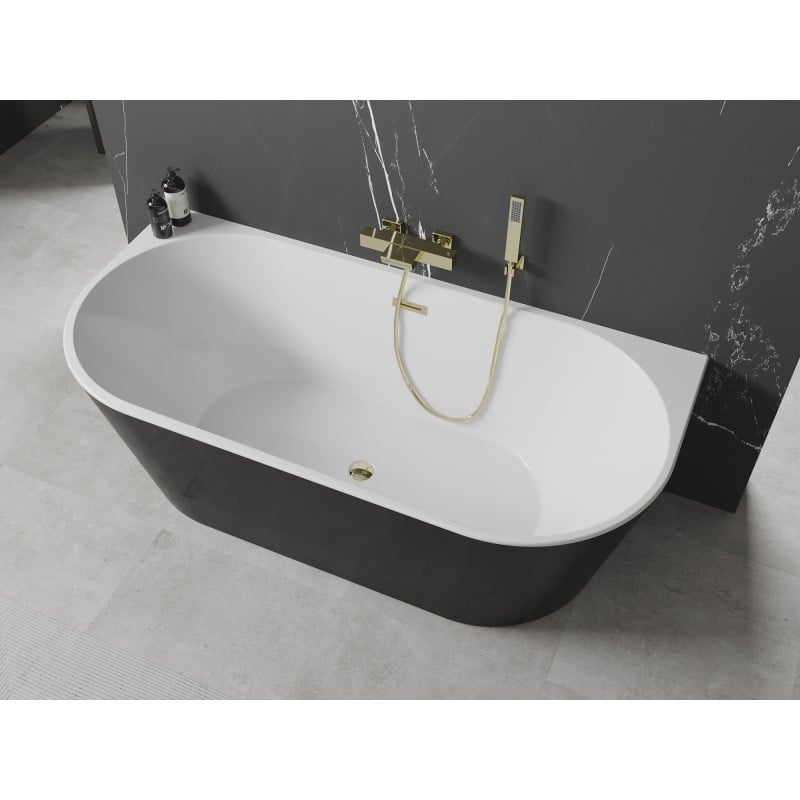 Mexen Oval freistehende an der Wand befestigte Badewanne 140 x 75 cm, weiß/schwarz, Überlauf gold - 52671407575-50