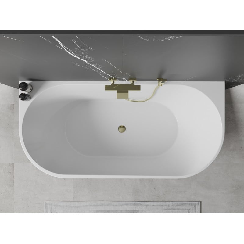 Mexen Oval freistehende an der Wand befestigte Badewanne 140 x 75 cm, weiß/schwarz, Überlauf gold - 52671407575-50