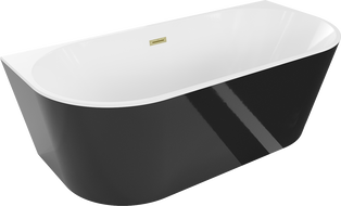 Mexen Oval freistehende Wandbadewanne 140 x 75 cm, weiß/schwarz, Überlauf gebürstetes Gold - 52671407575-55