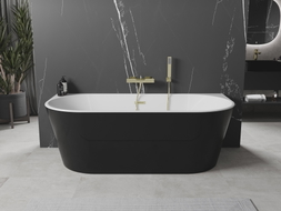 Mexen Oval freistehende Wandbadewanne 140 x 75 cm, weiß/schwarz, Überlauf gebürstetes Gold - 52671407575-55